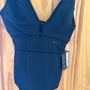 JETS Black One-Piece Swimsuit - V-Neck